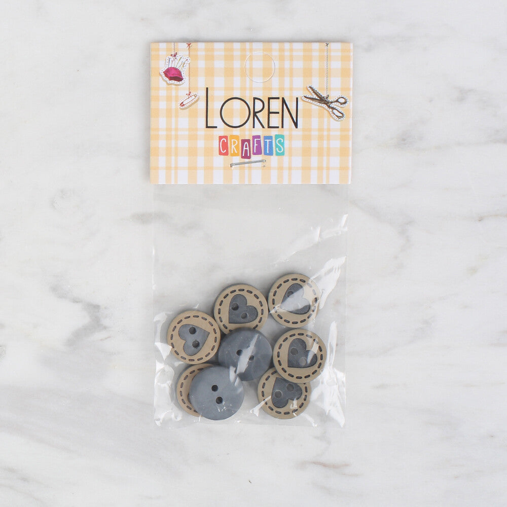Loren Crafts 8'li Füme Kalp Düğme - 323